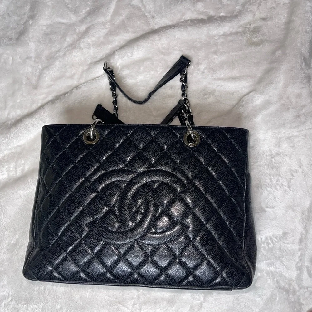 CHANEL Black Quilted Double C Chain Tote
